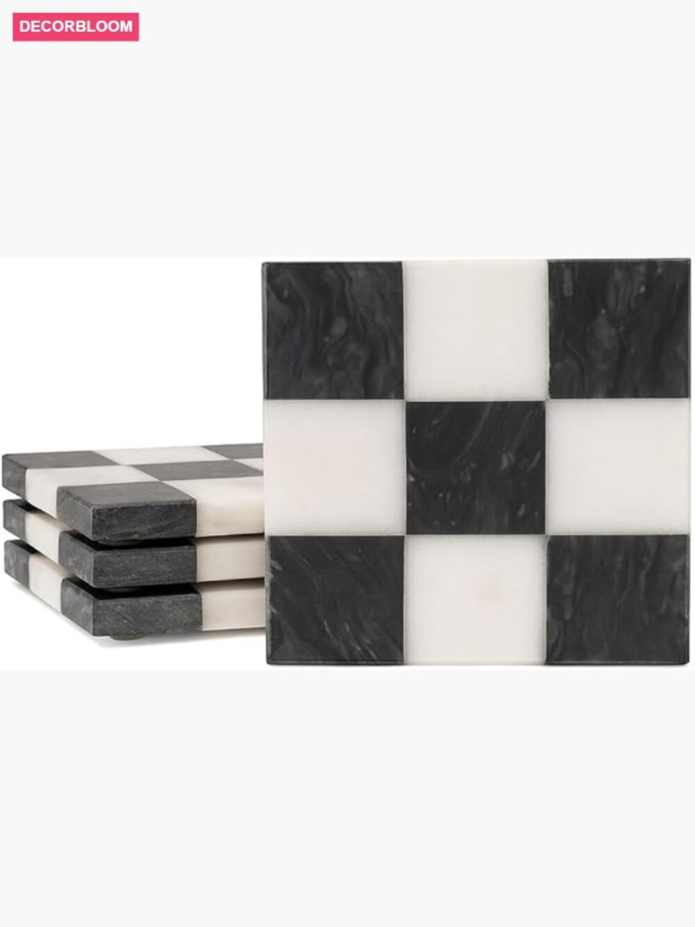Set of 4 Marble Drink Coasters Stone Square Bar Coasters with Rubber Feet